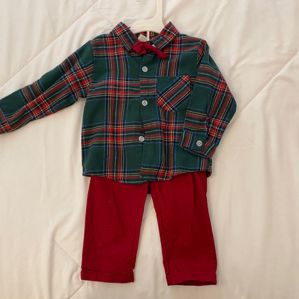 Plaid Green and Red Kids Matching Set
